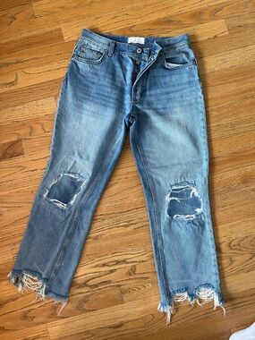 We the Free People Maggie Mid Rise Straight Leg Distressed Jeans Size 27.